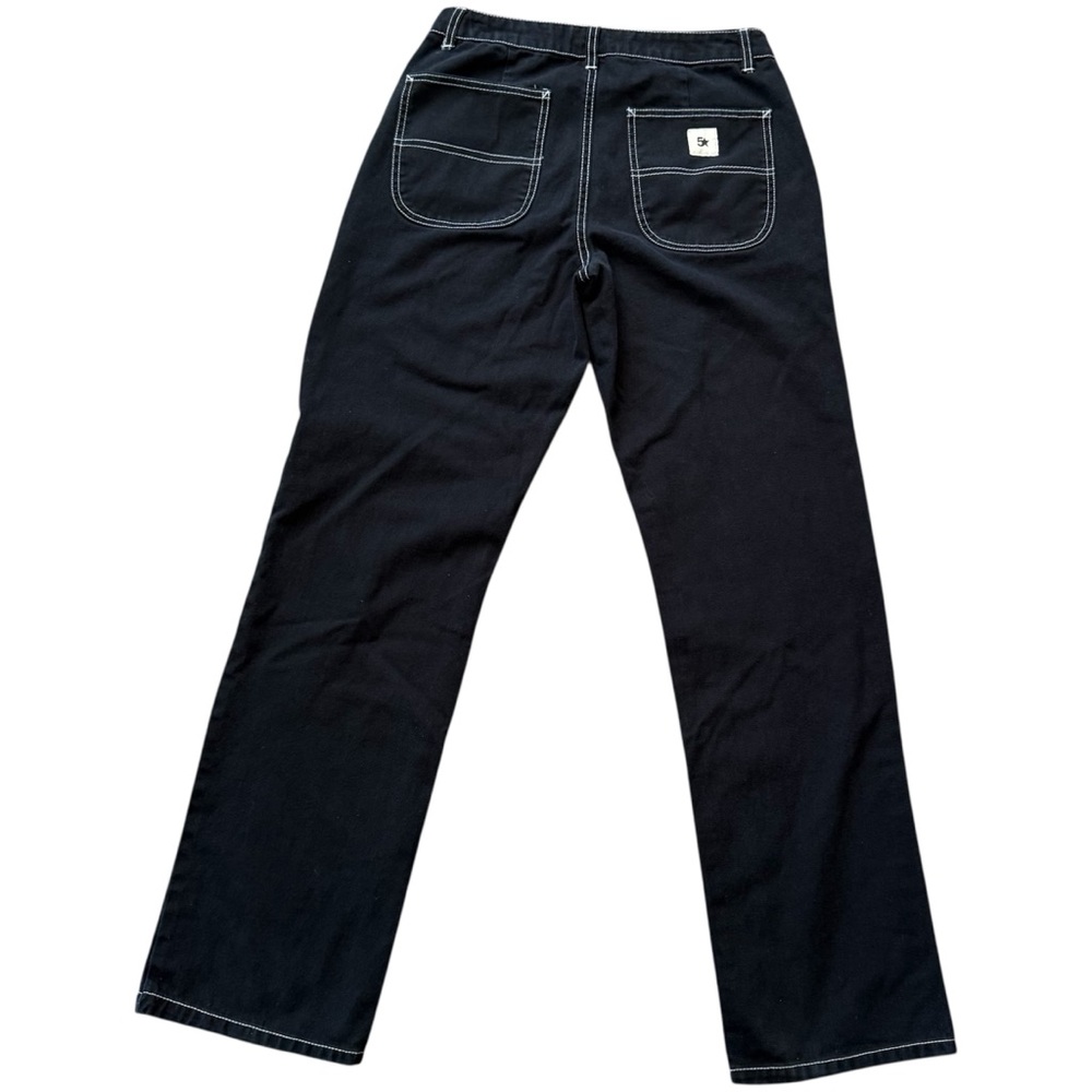 FIVE STAR Black Straight-Leg Pants with Contrast Stitching - Picture 4 of 6